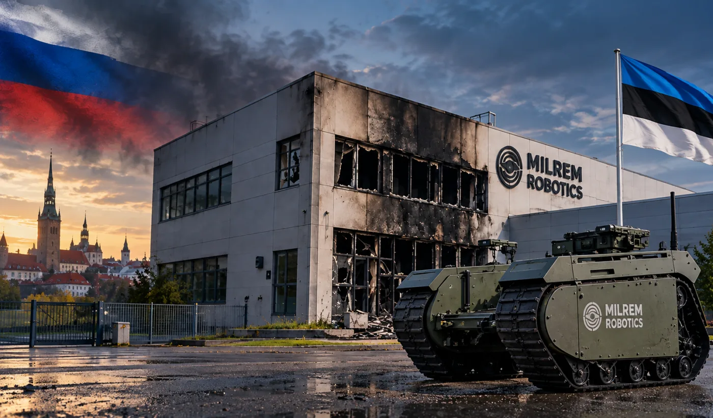 Milrem Robotics ואסטוניה – אילוסטרציית בינה מלאכותית על ההצתה והחשד לחבלה רוסית