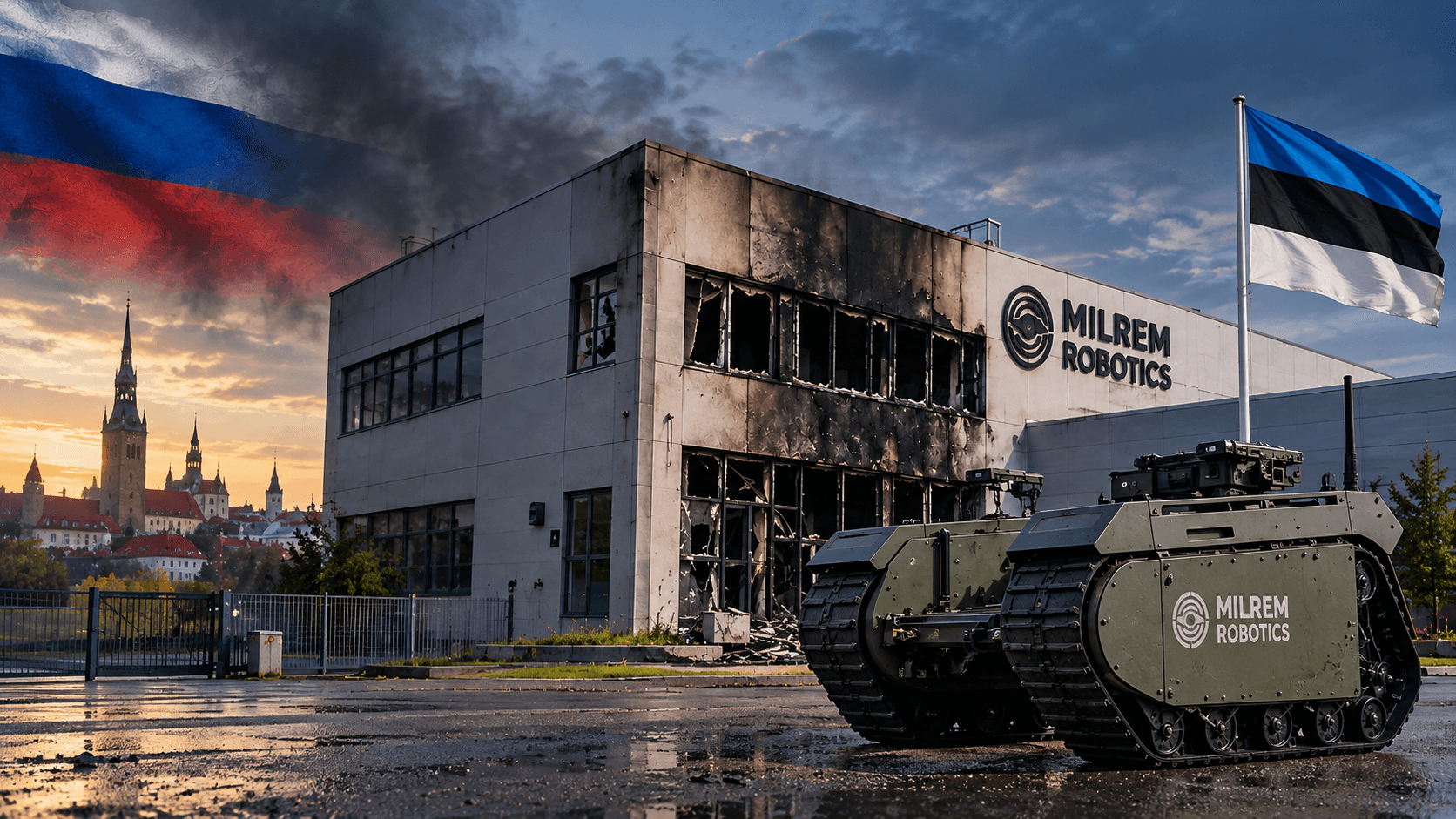 Milrem Robotics ואסטוניה – אילוסטרציית בינה מלאכותית על ההצתה והחשד לחבלה רוסית