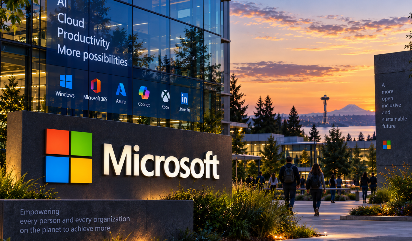 Microsoft, Azure, Copilot ו-Microsoft 365 – אילוסטרציית בינה מלאכותית למדריך מניית MSFT