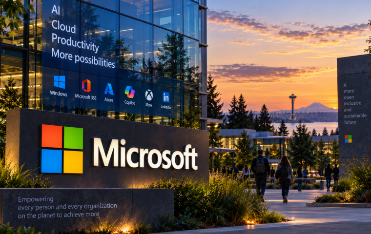 Microsoft, Azure, Copilot ו-Microsoft 365 – אילוסטרציית בינה מלאכותית למדריך מניית MSFT
