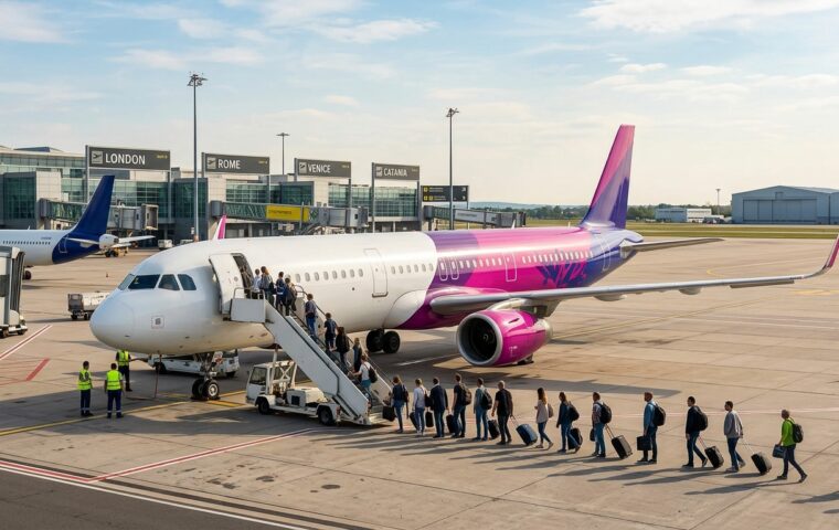 מטוס לואו קוסט של Wizz Air בנמל תעופה באירופה