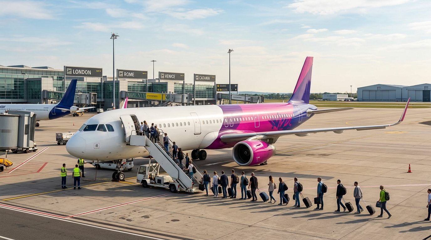 מטוס לואו קוסט של Wizz Air בנמל תעופה באירופה