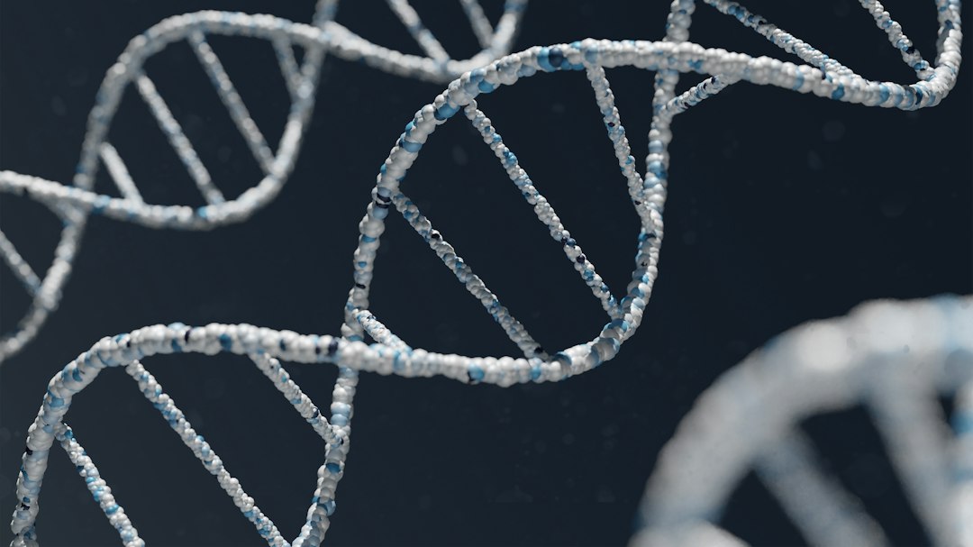 מודל DNA מופשט על רקע כהה, תמונת אילוסטרציה לחקר החיים המולקולריים ההפוכים